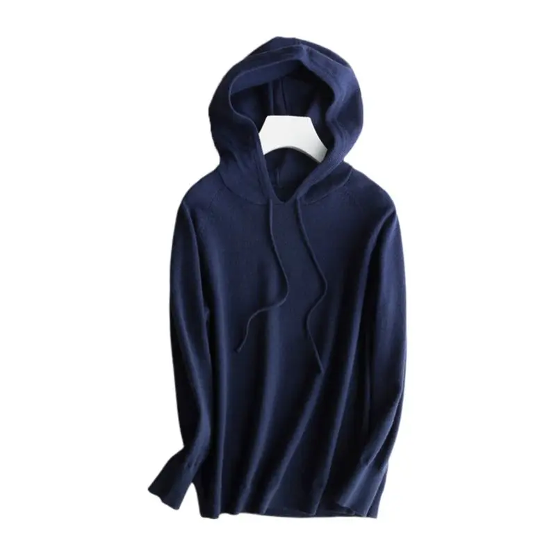 Женский осенне-зимний вязаный пуловер, мягкий шерстяной свитер с капюшоном, джемпер, трикотаж, 7 цветов - Цвет: Тёмно-синий
