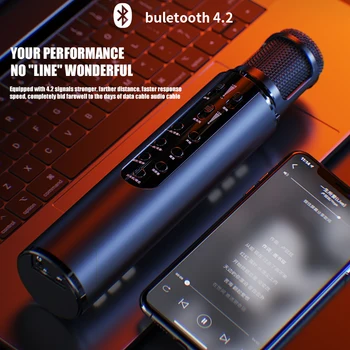 

Wireless Bluetooth Microphone Portable Karaoke Microphone Speaker for Live Broadcast Vlog Handheld Dynamic Mic Double Speaker