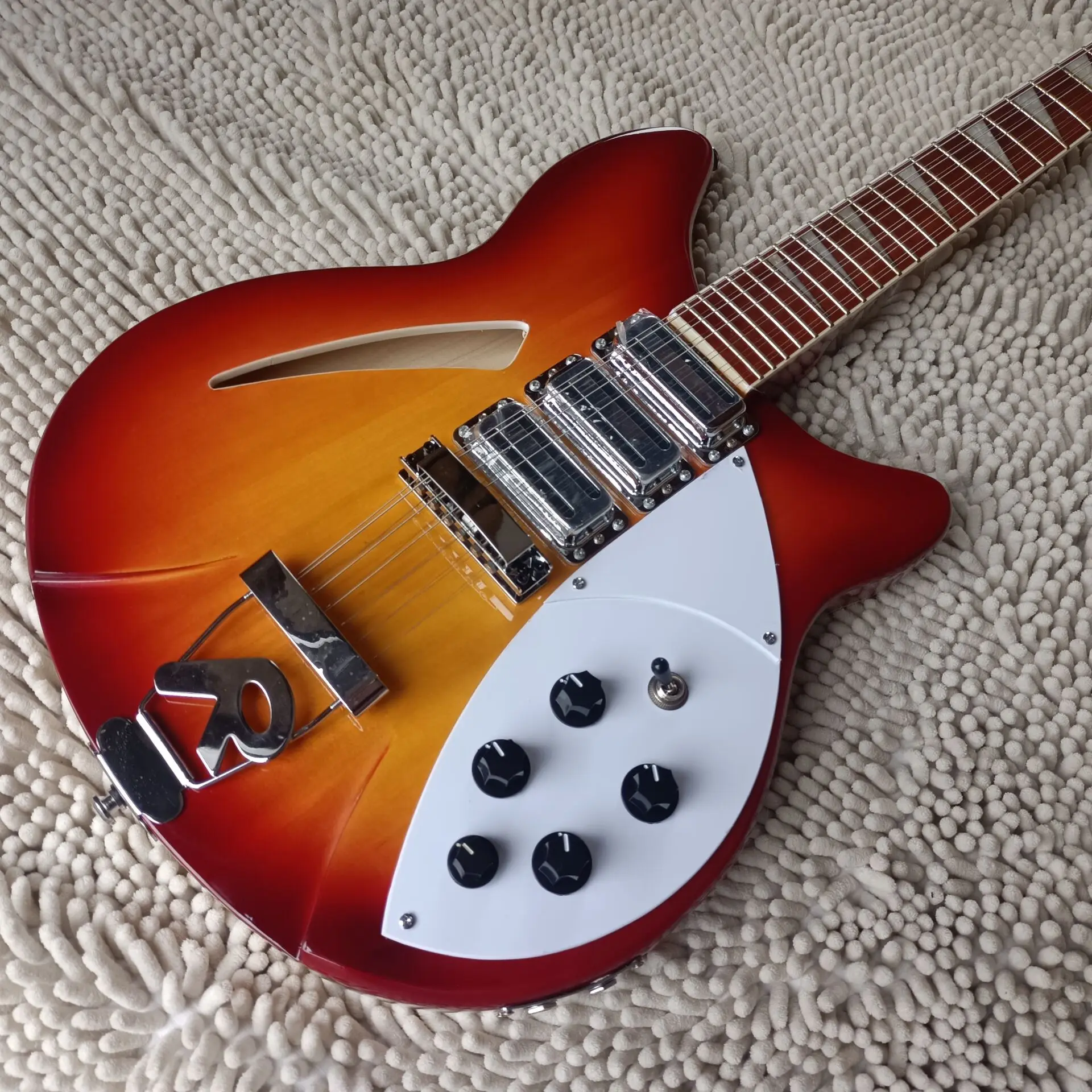 

HOT! 12 String Electric Guitar Ricken 360 Basswood Body Rosewood Fretboard 'R' Tailpiece Cherry Burst Color Fast Shipping
