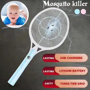 

Hand Mosquito Killer Racket 3-layer Net Rechargeable LED Electric Insect Bug Fly Zapper Swatter Repellent Garden Pest Control