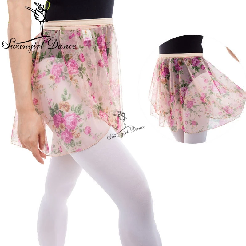 Girls Printing flowers Ballet Wrap Skirt Women Ballet Dance Skirt Adult Spandex Waist Ballet DressCF7508