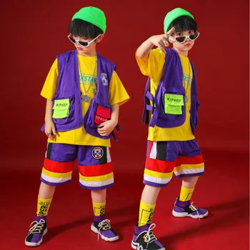 

Kid Hip Hop Clothing Oversized vest T Shirt Tops Short Pants for Girls Boys Jazz Dance Costume Wear Ballroom Dancing Clothes