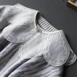White Fake Collar Shoulder Wrap for Women Shirt Detachable Collars Shawl Blouse Embroidery False Collars Dress Fuax Col