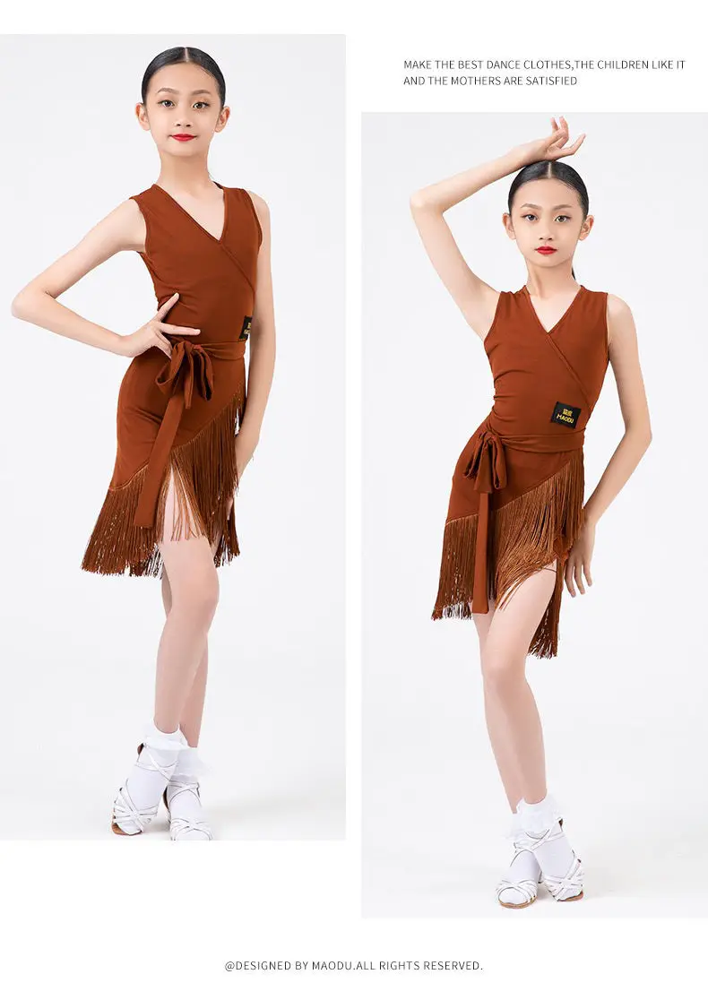 Child Latin Dance Sleeveless Dress Tassel Dress Spring And Summer Girls Competition Practice Clothes Child Ballroom Performance