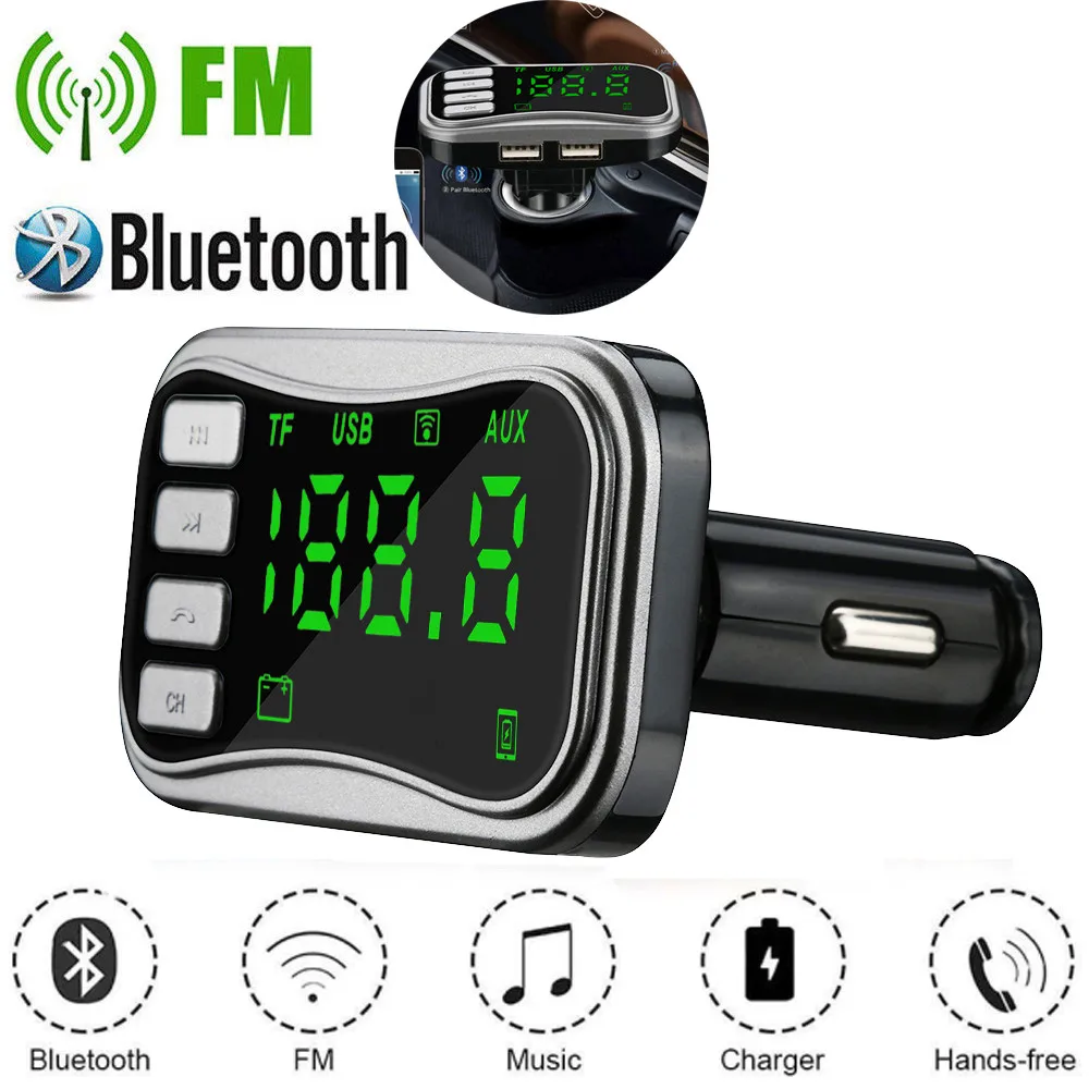 20# Bluetooth 5,0 автомобильный комплект громкой связи fm-передатчик 3.1A Быстрый двойной USB MP3 lcd Цифровой вольтметр TF карта U диск AUX плеер