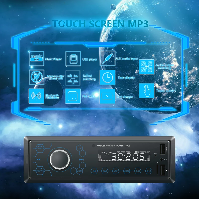 Двойной USB кнопка Полный сенсорный пояс 2.1a перезаряжаемый bluetooth радио SD карта U диск плеер 1 din Автомобильный MP3 плеер