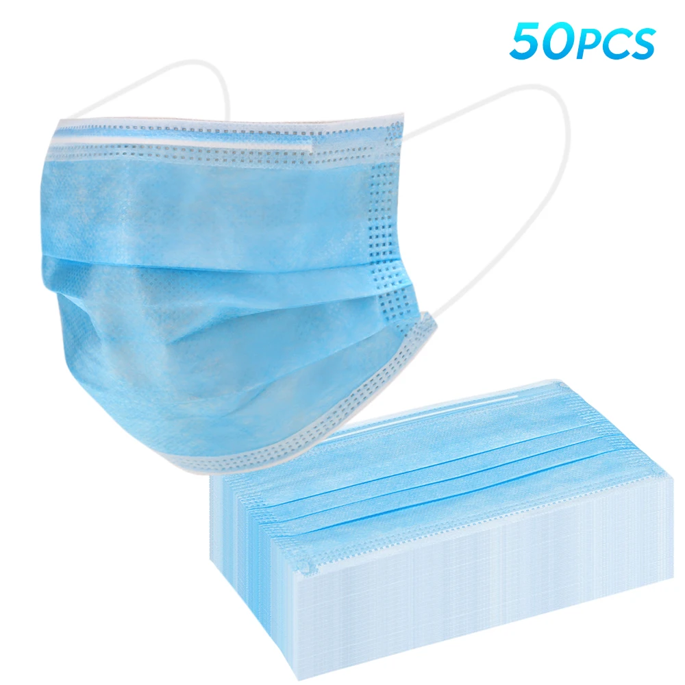

US STOCK 50pcs 3-Layers Disposable Protective Face Masks Breathable Mouth Mask Dust Mask Health Mask AS ffp3 ffp2 kn95 kf94