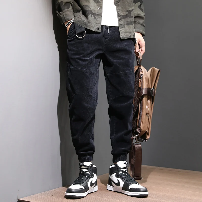 

Fashion Streetwear Casual Corduroy Joggers Pants Men Black Green Color Loose Fit Wide Leg Harem Trousers Designer Hip Hop Jeans