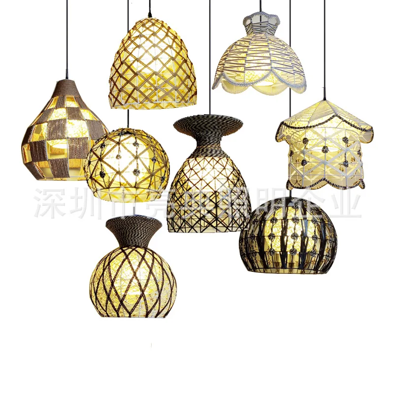 

Simple Rattan Birdcage Rattan-weaved Ceiling Lamp House Straw Hat Creative Pastoral Circle Balcony Hallway Restaurant Coffee Sho