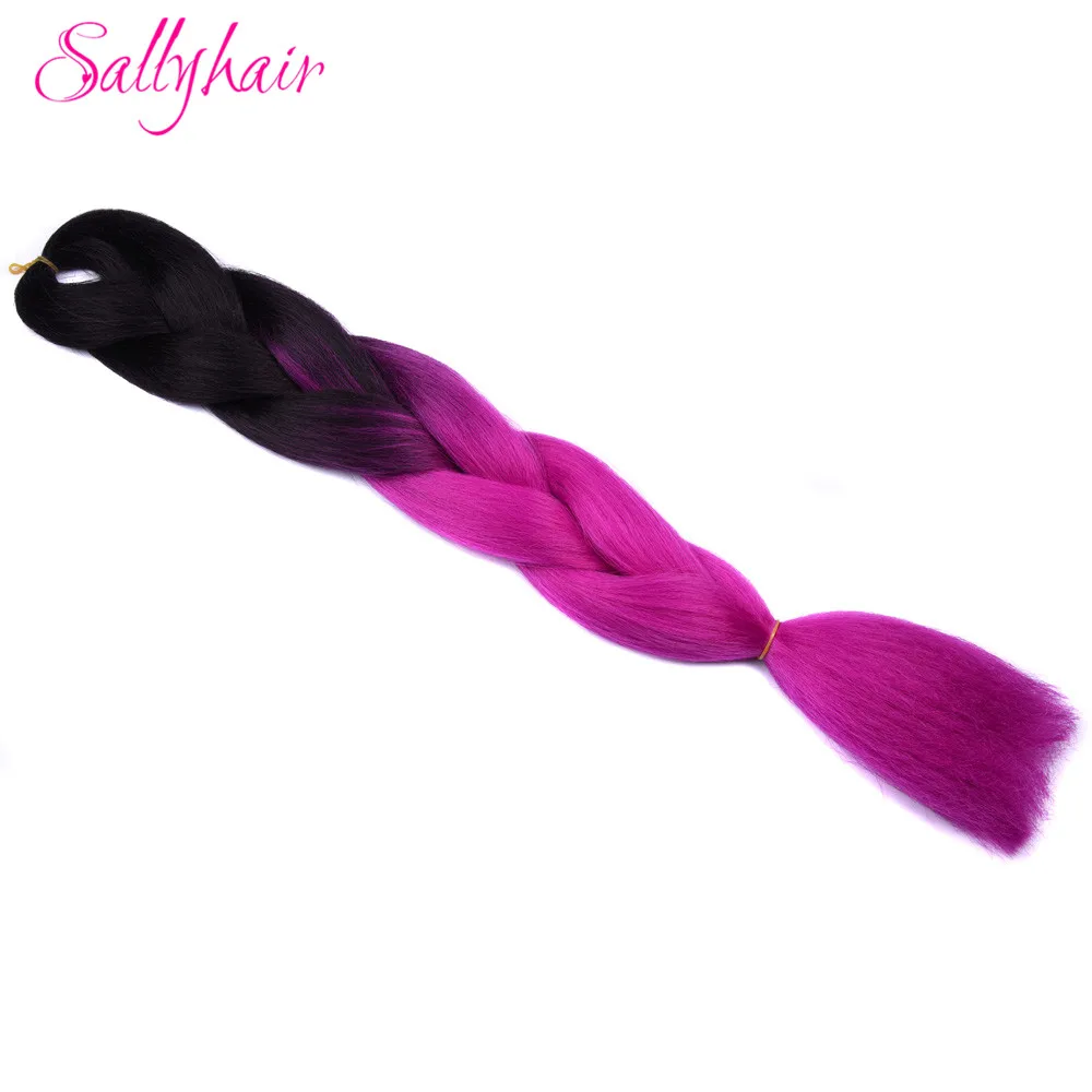 Sallyhair, 24 дюйма, Омбре, плетение волос, 2 тона, черный, винно-красный цвет, огромные косички, высокотемпературное волокно, синтетические волосы для наращивания - Цвет: P1B/613