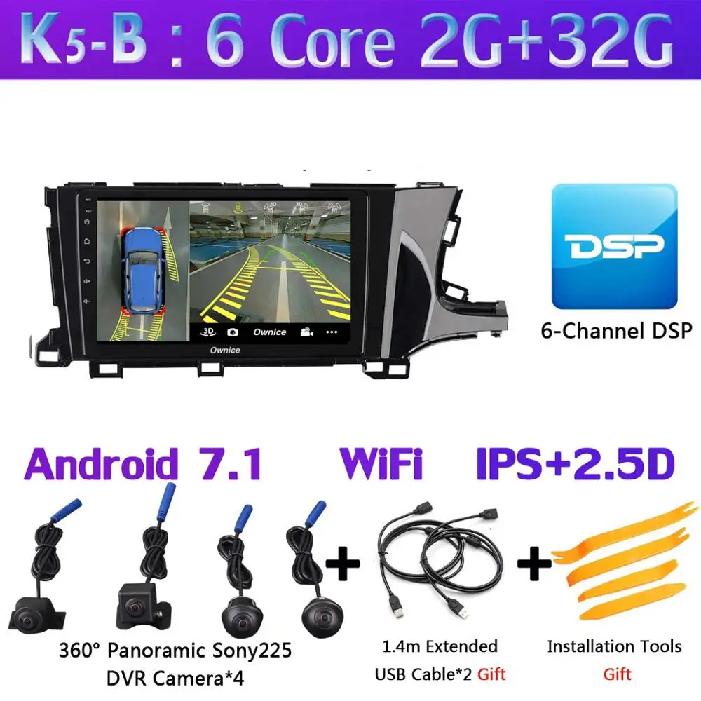 360 ° камера Android 9,0 4G+ 64G gps радио авто CarPlay SPDIF DSP Автомобильный мультимедийный плеер для Honda Shuttle - Цвет: K5-B