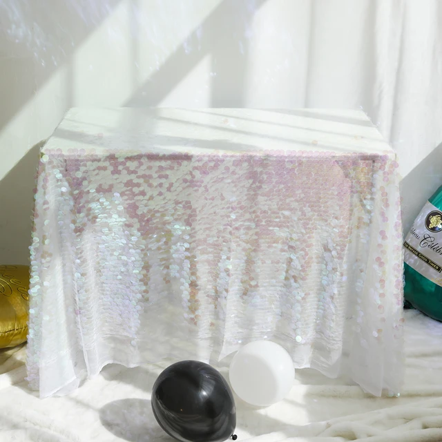Imitation Mermaid Scales Round Sequined Tablecloth Birthday Party Background Party Decoration Dream Wedding Round Table Cover white