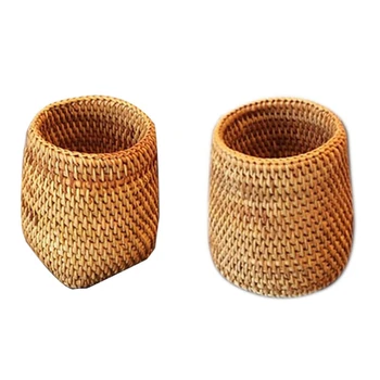 

Hot 2 Pcs Rattan Chopsticks Tube Shovel Spoons Bucket Dinner Knives Forks Tableware Storage Box Home Storage Baskets