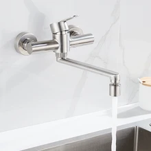 Kitchen Faucet Wall Mounted Rotable Kitchen Sink Tap Dual Hole Single Handle Cold and Hot Water Mixer Kitchen Sink Faucet