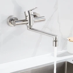 Kitchen Faucet Wall Mounted Rotable Kitchen Sink Tap Dual Hole Single Handle Cold and Hot Water Mixer Kitchen Sink Faucet