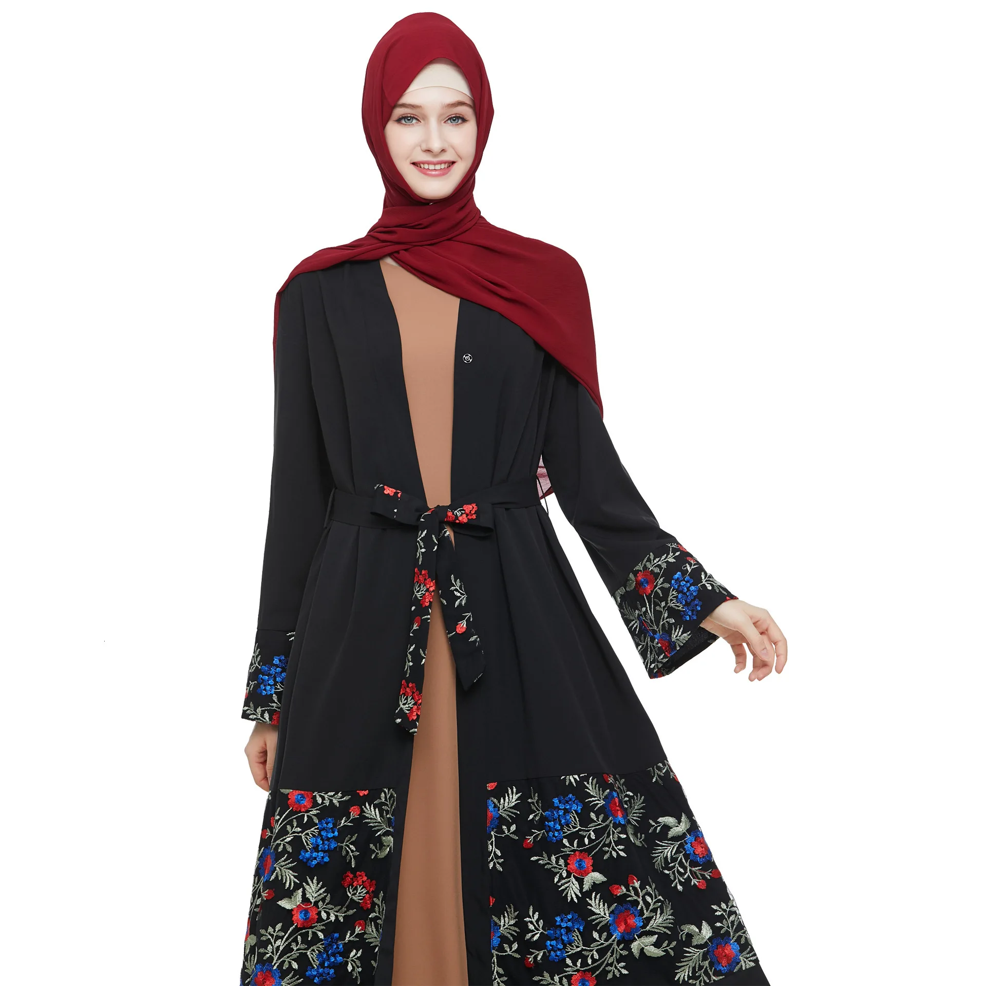 Elegant Muslim Embroidery Abaya Mesh Maxi Dress Cardigan Long Robes Kimono Jubah Ramadan Eid Arabic Dubai Caftan Islamic Prayer