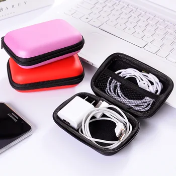 

Black Travel Zipper Case Leather Earphone Storage Box Portable USB Cable Organizer Carrying Hard Bag For Coin Memory Card Boxes