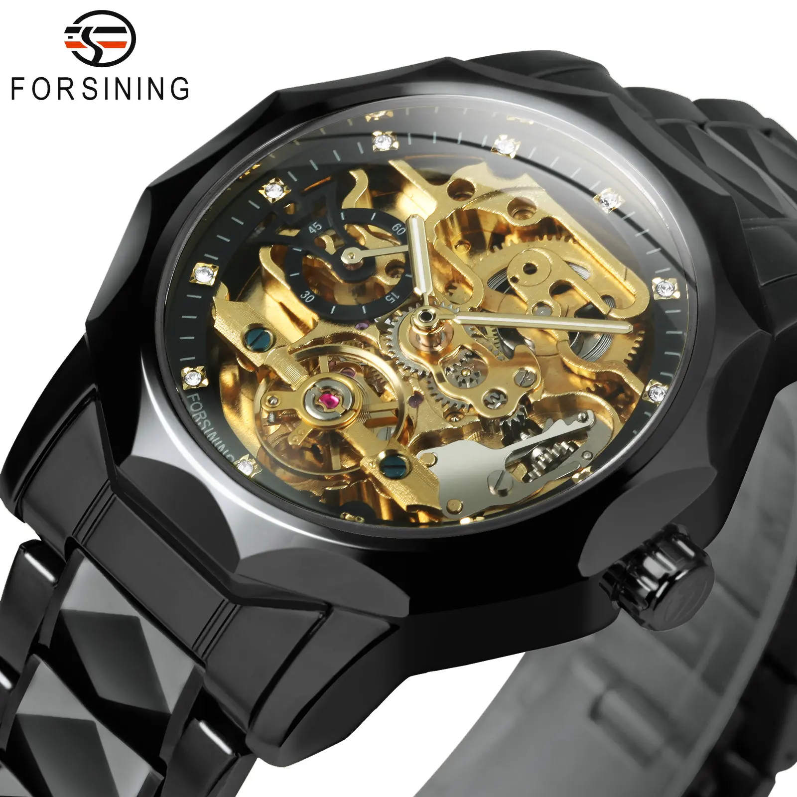 Forsining Skeleton Tourbillon Automatic Men Watch Fashion Crystal Dial Carved Movement Sub-dial Stainless Steel Strap Waterproof | Наручные