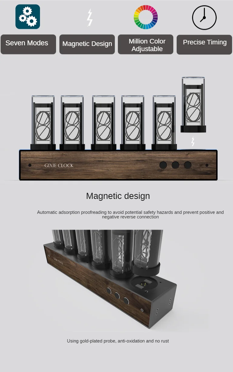 Luxury Nixie Tube Clock Wood Creative Digital Light Desk Clock Vintage Electronic Desktop Table Digital Watch Decor Gift Ideas