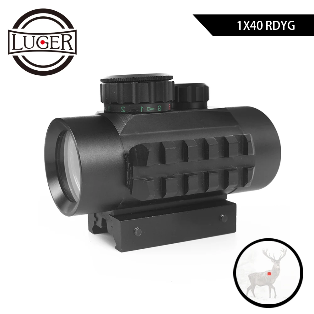 

LUGER 1x40 Red Dot Sight Scope Tactical Mid Dot Reticle Hunting Scope With 20MM Picatinny Weaver rail Airsoft Rifle Optic Sight
