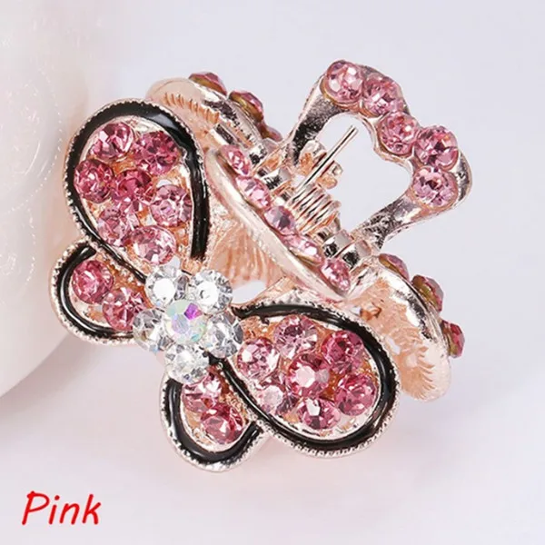 pink 1 шт. Женская Ретро Винтажная с кристаллами хрусталя Мини бабочка заколки-короны заколки для волос аксессуары - Цвет: pink