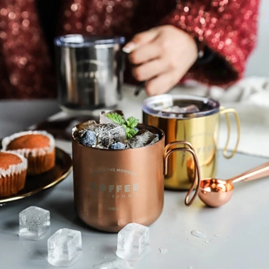 Metal Nordic Coffee Mugs Stainless Protein Shaker Vintage Big Cute Portable Mug Lid Milk Tea Botellas Para Agua Spoon Mug EE7SB