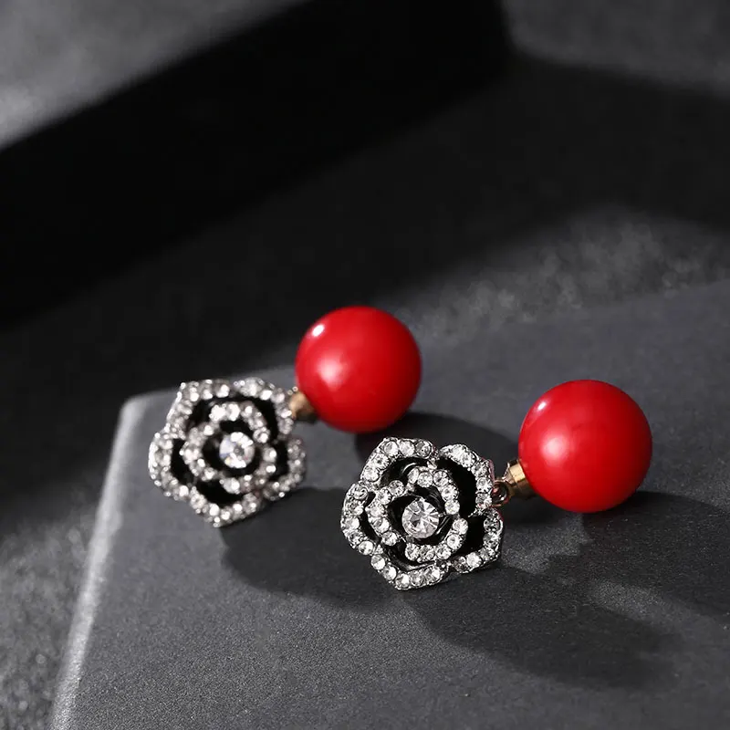 Flower Shining Cubic Flower Crystal Drop Pearl Pendant Tassel Earrings For Women Wedding Party Jewelry