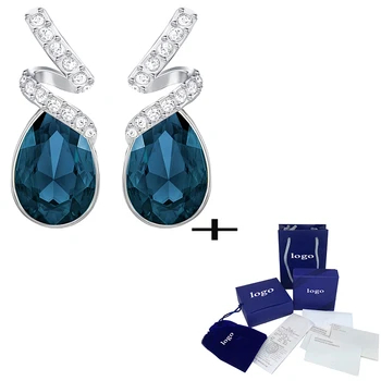 

2019 Classic New Blue Drop Crystal Pierced Earrings Elegant Temperament Ladies Jewelry Send Girlfriend Best Gift Unique Retro