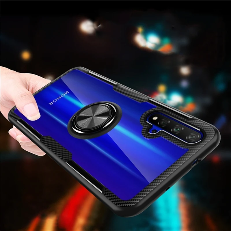 For Huawei Honor 20s Case Acrylic PC Car Holder Back Cover 20 Pro Lite Transparent Soft Farme Fundas |