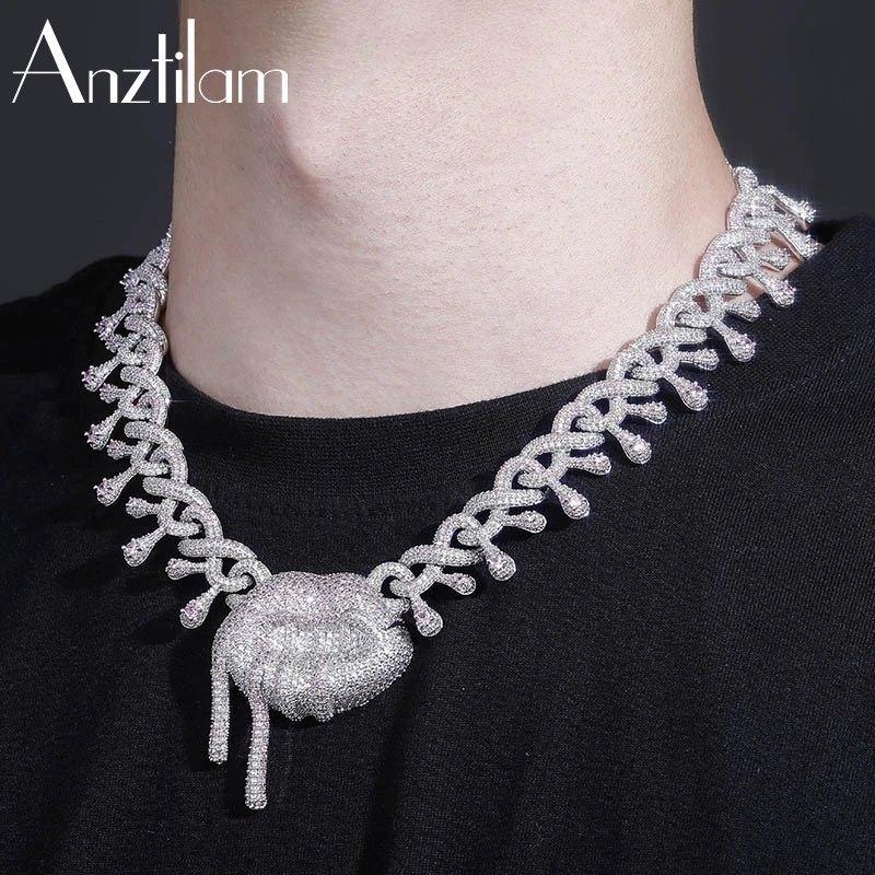 

Luxurious Hip Hop Bling Month Lips Pnendants With Paved Iced Out CZ Stone Long Cuban Chain Link for Women Menâ€™s Jewelry