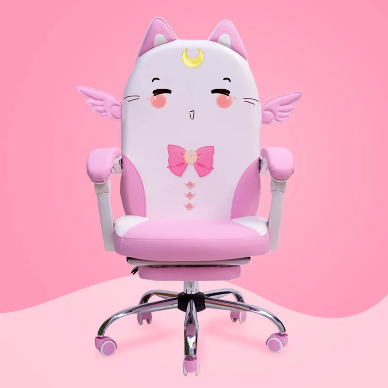 Розовый PU милый женский якорь компьютерный стул стабильная девушка мультфильм игровые кресла подъемные вращающиеся домашние студенческие табуреты вес 17 кг - Цвет: B