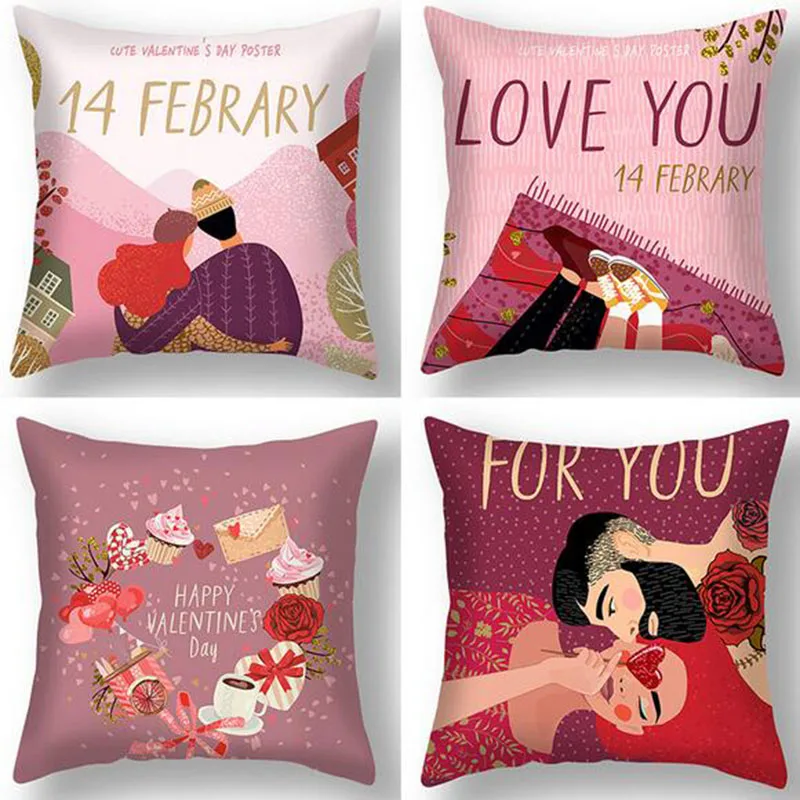 

2pcs/set Nordic Style Sweet Valentine's Day Gifts Pillowcase Couple Pattern Pillow Cover for Bedroom Living Room Home Decor