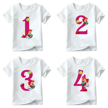 

Girls Tops Happy Birthday Number 1-9 Letter Mermaid printed Tshirt Summer Cute Clothes Kids Funny Birthday Gift Number T-shirt