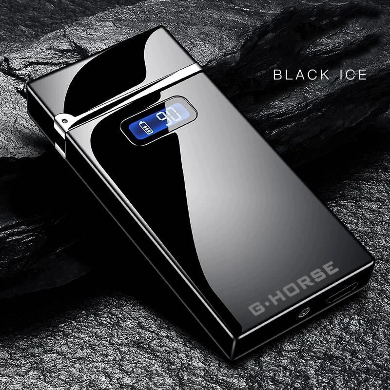 Black USB электрическая зажигалка для сигарет ветрозащитные Плазменные двухдуговые импульсные зажигалки новинка цифровой дисплей гаджеты для мужчин - Цвет: Black