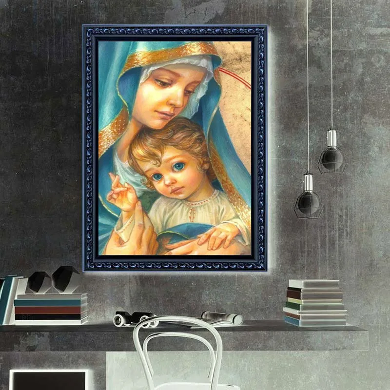 Круглая кристальная Алмазная 5D алмазная картина религиозная девственница и