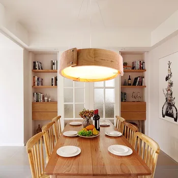 

Nordic LED Wooden Hanging Lighting Restaurant Bedroom Living Room Natural Solid Wood Ceiling Pendant Lights 2-use Lamp Droplight