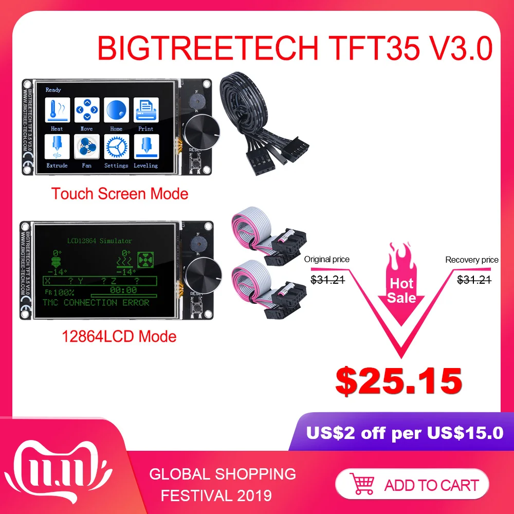 Billige BIGTREETECH TFT35 V3.0 Touch Screen WIFI 12864LCD Display 32Bit 3D Drucker Teile Für Ender 3 5 SKR V1.3 SKR PRO MKS TFT24 TFT35