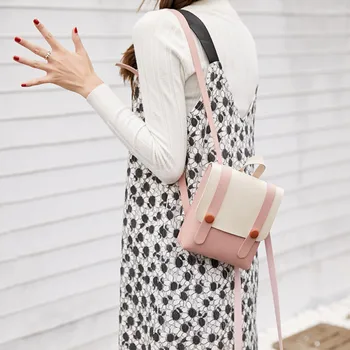 

Mini Backpack Girl Hit Color Leather Multi-Function Rucksack Student School Bag Solid Color PU Leather Backpack mochila feminina