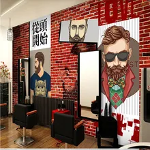 Personalized Custom Barber Shop Decor Mural Papel De Parede 3D Men's Hair Design Red Brick Background Wallpaper 3D Wall Paper