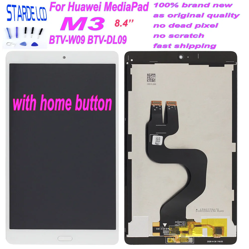 

Starde 8.4'' Lcd For Huawei MediaPad M3 BTV-W09 BTV-DL09 LCD Display Touch Screen Digitizer Assembly Black Flex Cable with Home