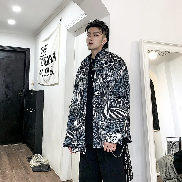 SHENGYUJIN PH Ретро ленивый уличный Леопардовый змеиный принт шелковая Свободная рубашка мужская рубашка tide personity мужской и женский лонгслив для пары