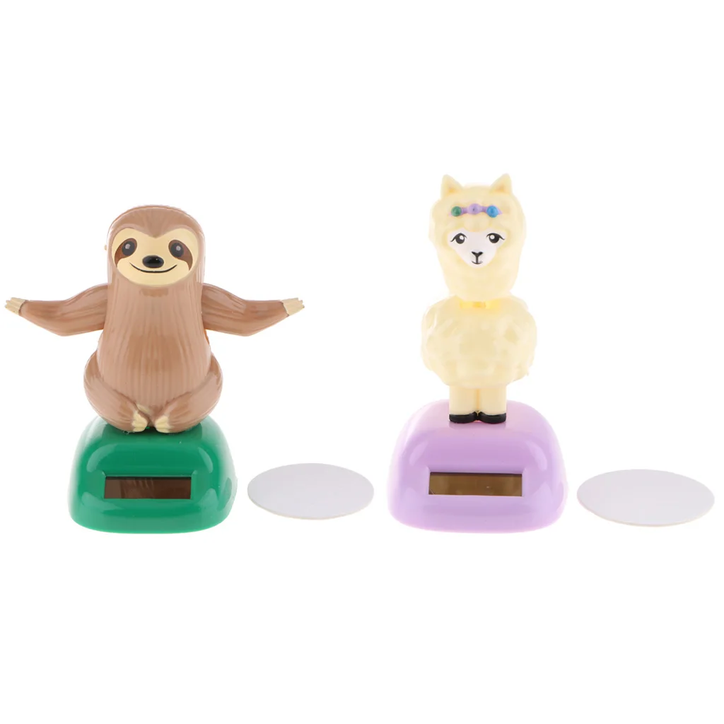 2Pcs Solar Car Dashboard Bobbling Shaking Nodding Toy Bobblehead Toy for Kids Gift Xmas Gift Alpaca & Sloth