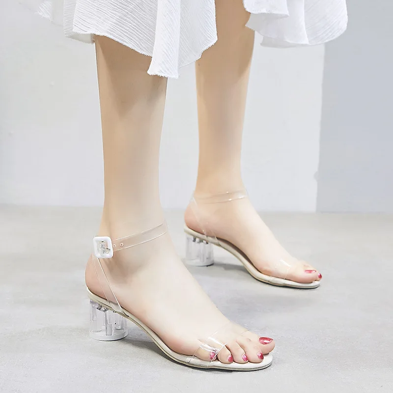 

Sandals Women's 2019 Summer New Style Korean-style Transparent A- line with Fashion Buckle Thick Versatile High-heeled Sandals