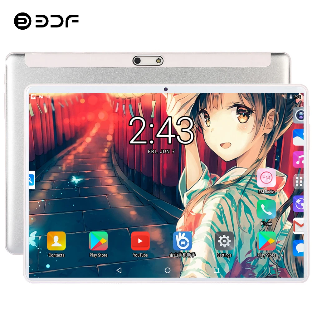 BDF 10 дюймов Android 9,0 планшетный ПК 10/десять ядер 8 ГБ/128 ГБ 1280*800 ips WiFi Bluetooth Две sim-карты 3G/4G LTE телефонный звонок ПК планшет 10,1
