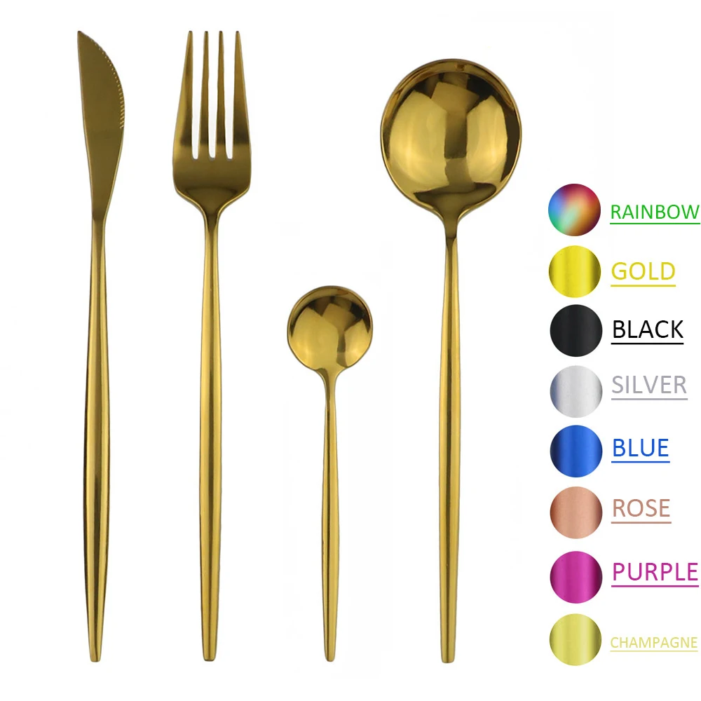 

Gold Dinnerware Set Rainbow Flatware Set 304 Stainless Steel Cutlery Set Knife Fork Spoon 4pcs/set Tableware Set Silverware Set