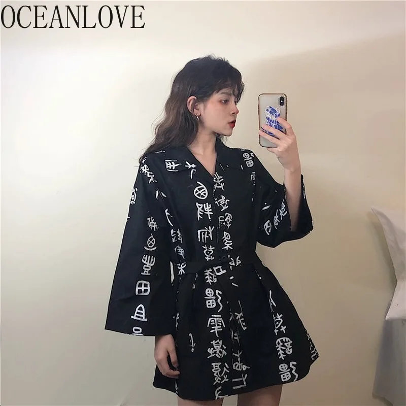 

OCEANLOVE Harajuku Print Streetwear Blouse Women 2020 Japan Style Vintage Loose Blusas Spring Summer Ins Fashion Shirts 14964