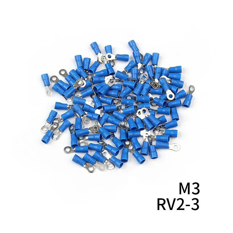 RV2-3 100 шт./компл. RV2 утепленная синяя кольцу клемы провод кабель электрические соединители 16-14 AWG комплект M3/M4/M5/M6/M8 - Цвет: RV2-3