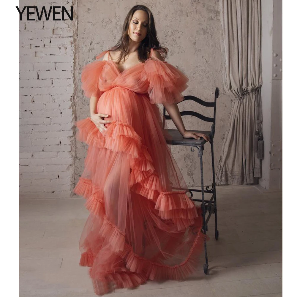 

Elegant Ruffles Off Shoulder Maternity Dress Long Maxi Gowns for Pregnant Women Clothes Pregnancy Dress for Baby Shower YEWEN
