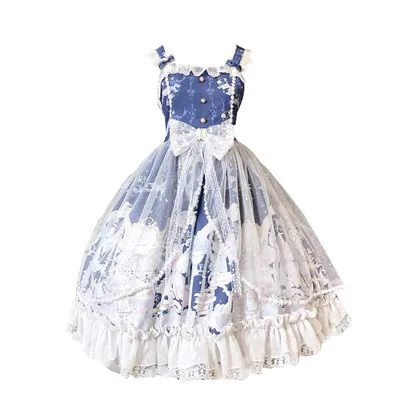 JSK Dress Лолита Ретро корт стиль JSK Спагетти ремень сетки кружева фея платье Kawaii короткое платье для девочек чай партии платье принцессы - Цвет: JSK Dress