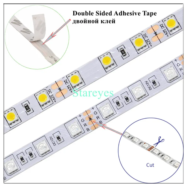 10 шт. SMD 5050 60 светодио дный/m RGB Светодиодные ленты 5 м 300 светодио дный DC12V не Водонепроницаемый фонарик полоска строки ленты светодио дный